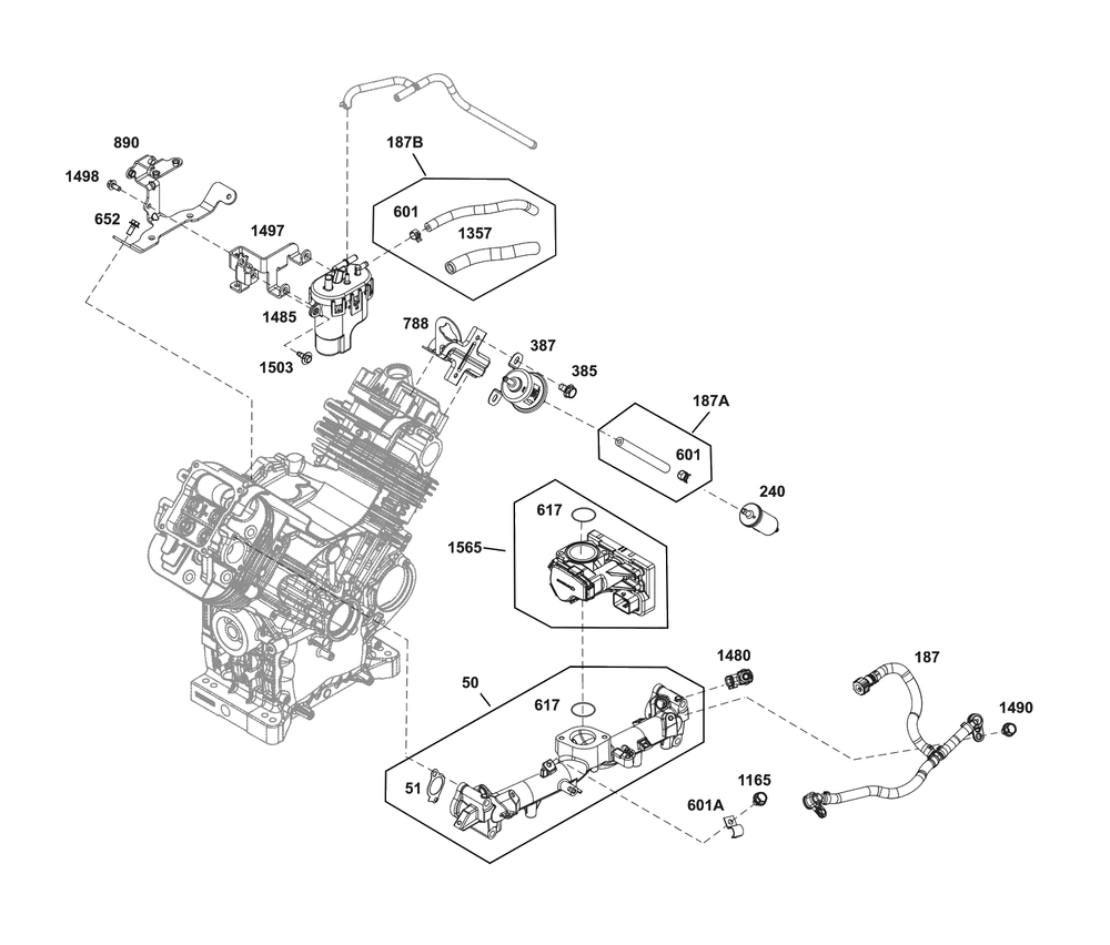 Throttle Body And Fuel Supply Group Diagram and Parts List for 61G277-0031-J1  Briggs and Stratton Engine